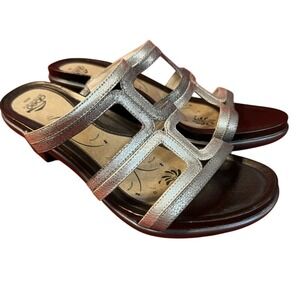 ABEO Glyniss Metallic Silver Wedge Sandals, Women's Size 8, EUC‎